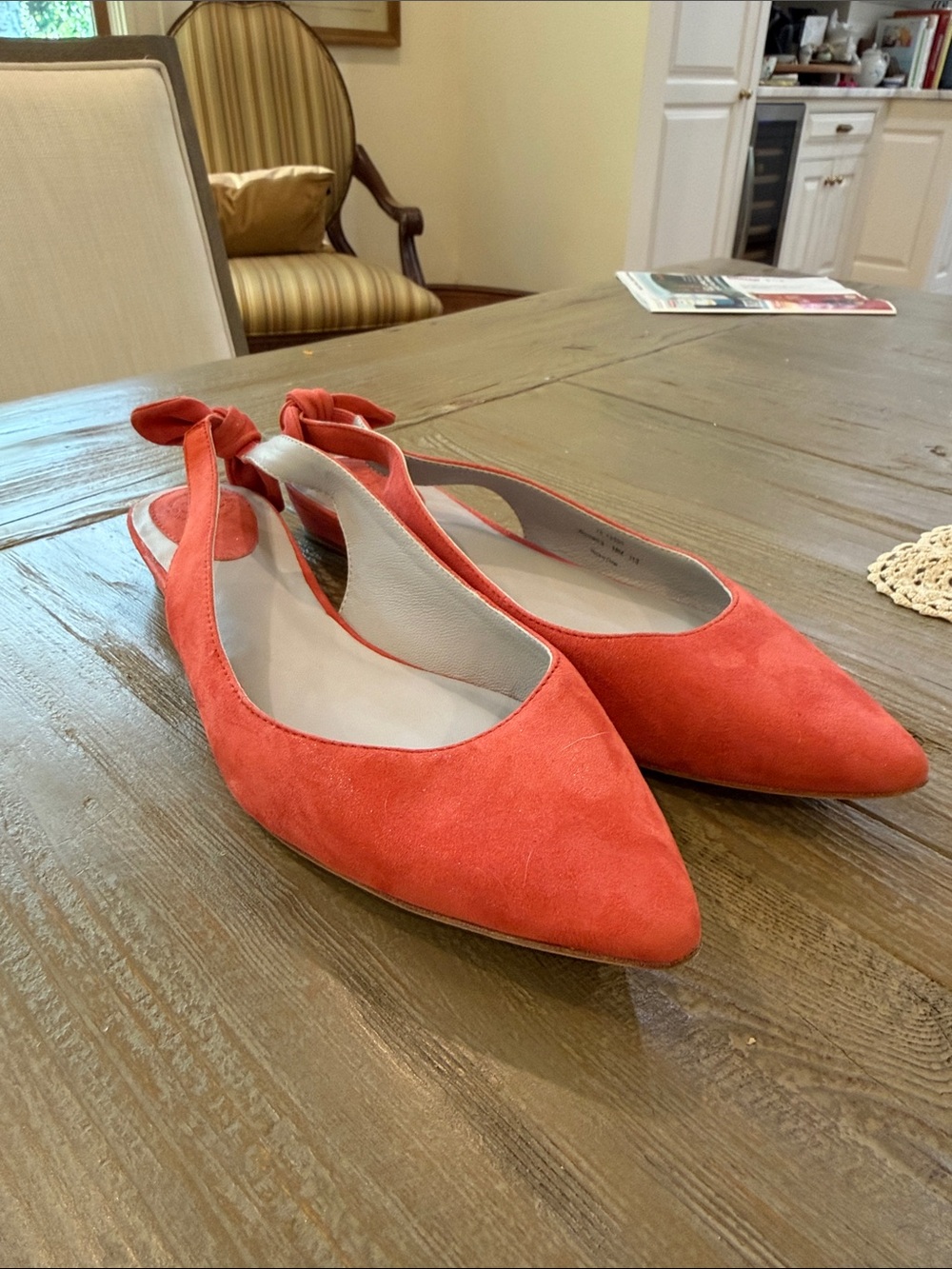Johnston & Murphy Tami Bow Peach Suede Sling Flats. Sz 10